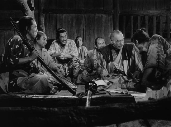 Toshirô Mifune, Minoru Chiaki, Daisuke Katô, Seiji Miyaguchi, and Takashi Shimura in Seven Samurai (1954)