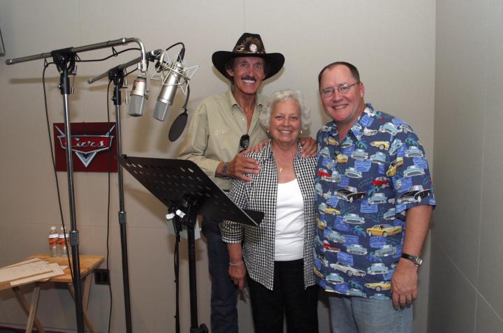 John Lasseter, Richard Petty, and Lynda Petty in Cars (2006)