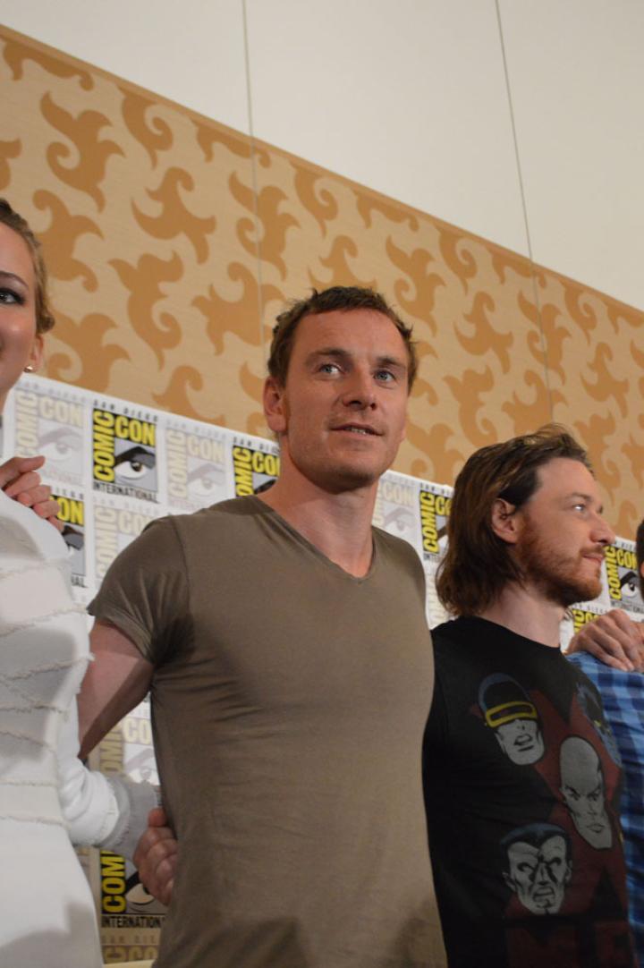 James McAvoy, Michael Fassbender, and Jennifer Lawrence at an event for X-Men: Days of Future Past (2014)