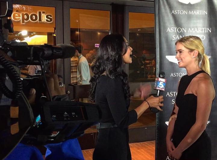 Gemita Samarra doing a live segment for Fox News at the Aston Martin event in San Diego for the Premiere of Spectre. 