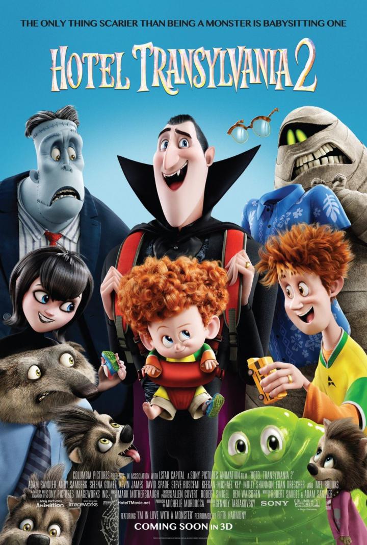 Steve Buscemi, Adam Sandler, David Spade, Kevin James, Jonny Solomon, Keegan-Michael Key, Selena Gomez, Andy Samberg, Sadie Sandler, and Asher Blinkoff in Hotel Transylvania 2 (2015)