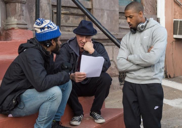 Sylvester Stallone, Michael B. Jordan, and Ryan Coogler in Creed (2015)