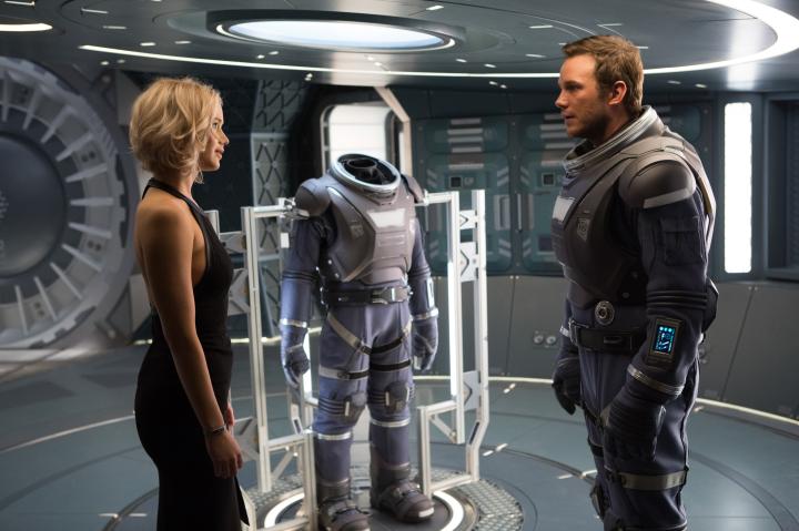 Chris Pratt and Jennifer Lawrence in Passengers (2016)