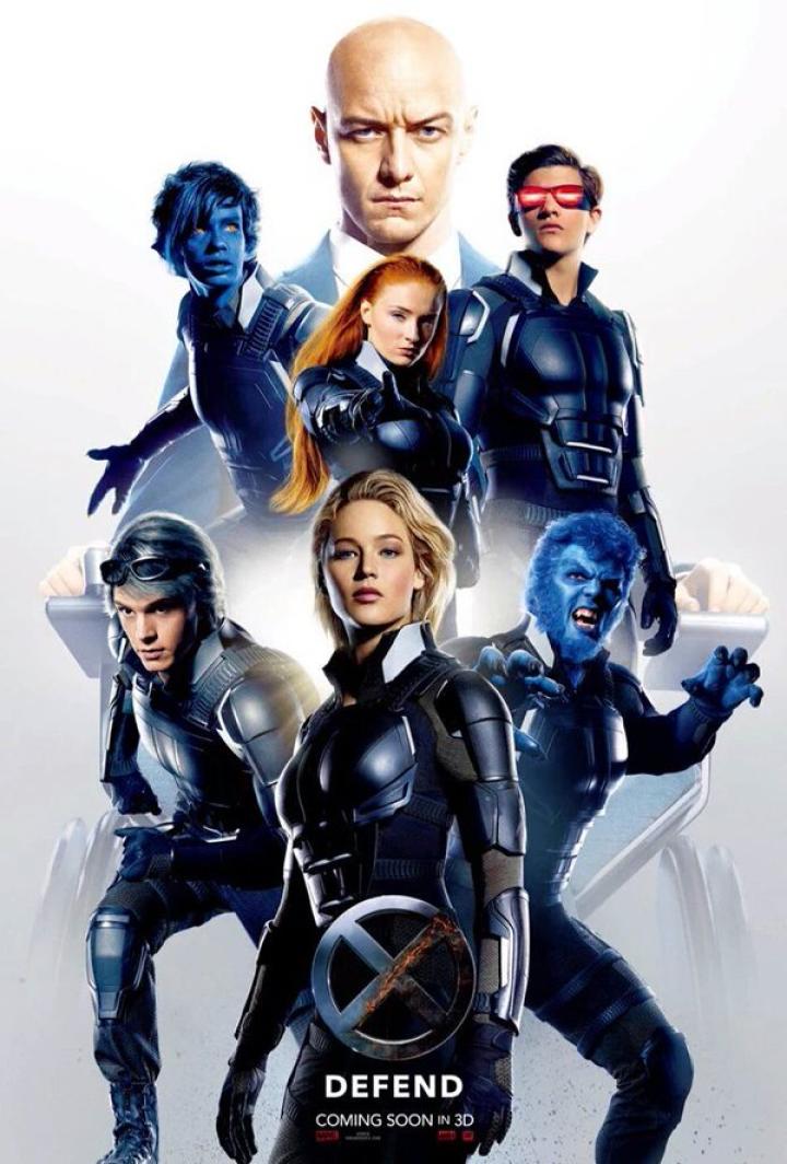 Nicholas Hoult, James McAvoy, Evan Peters, Jennifer Lawrence, Kodi Smit-McPhee, Sophie Turner, and Tye Sheridan in X-Men: Apocalypse (2016)