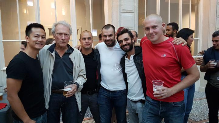 Clint Eastwood, Patrick Vo, Mathieu Lardot, Sebastien Vandenberghe, Olivier Sa, and Benjamin Ashley in The 15:17 to Paris (2018)