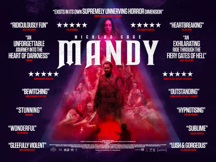 Nicolas Cage, Richard Brake, Ned Dennehy, Olwen Fouéré, Linus Roache, and Andrea Riseborough in Mandy (2018)