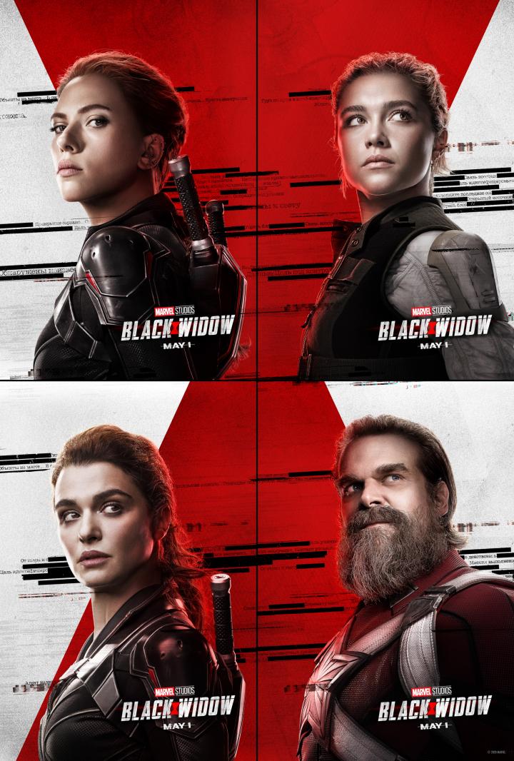 Rachel Weisz, Scarlett Johansson, David Harbour, and Florence Pugh in Black Widow (2021)