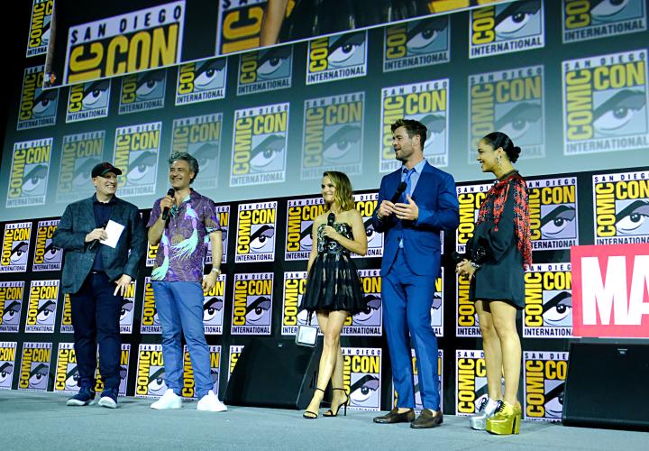 Natalie Portman, Taika Waititi, Kevin Feige, Chris Hemsworth, and Tessa Thompson at an event for Thor: Love and Thunder (2022)